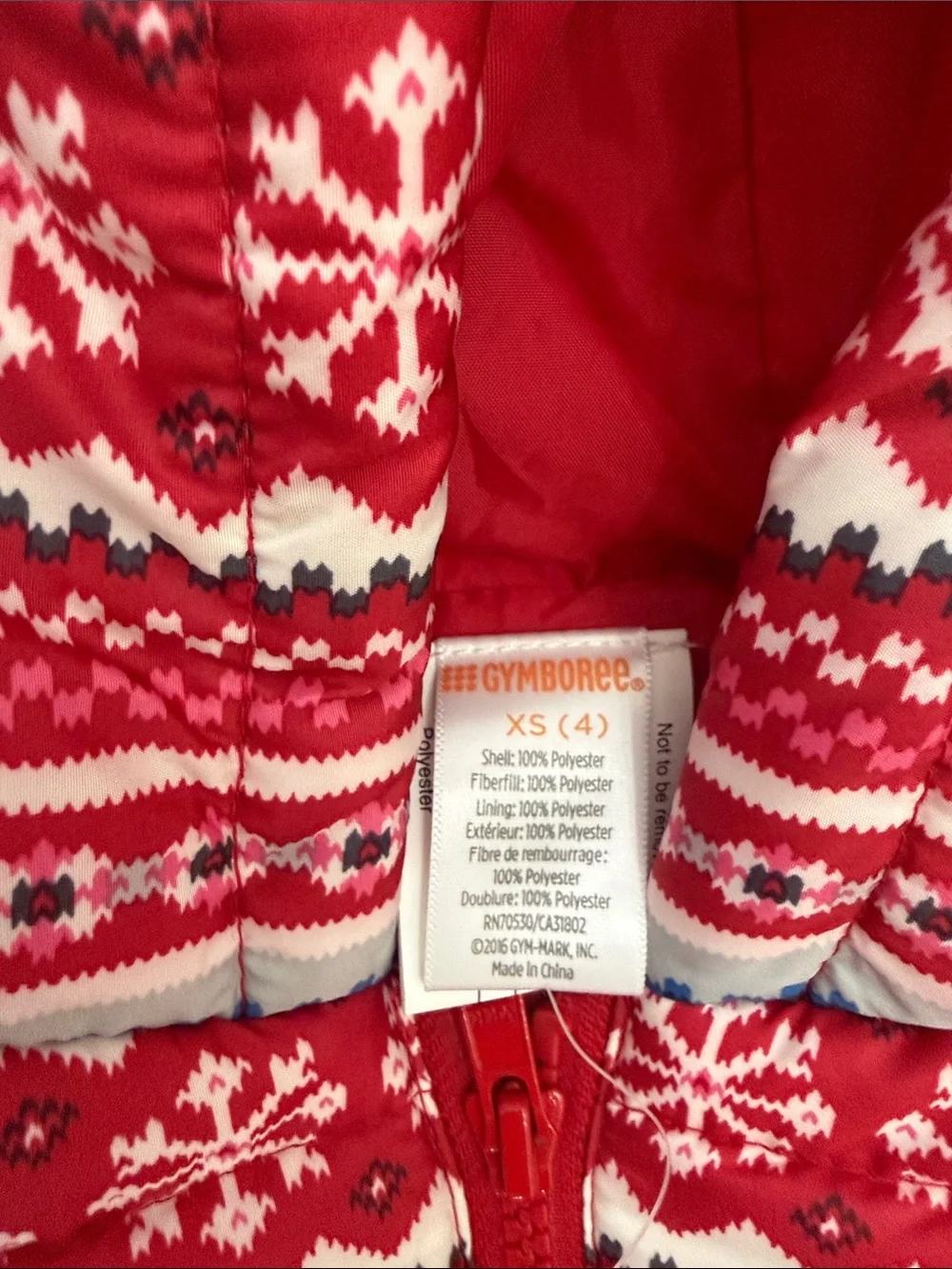 GYMBOREE Girl's Puffer Jacket- Fair Isle Snowflake Pattern Red sz xs (4)  NWTs